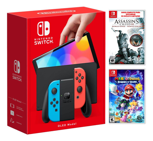 Nintendo Switch Oled + Mario Rabbids + Assassins Creed