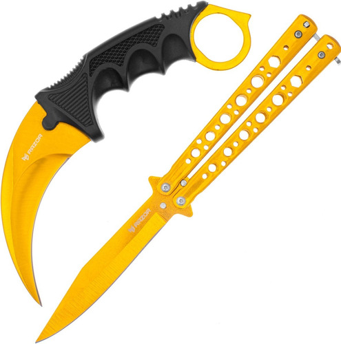 Cuchillo Karambit Y Navaja Mariposa Combo Dorado Csgo 