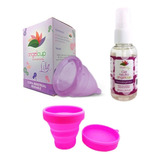 Copa Menstrual Ángel Cup (colors) + Vaso + Gel Chico Color Lila Gde