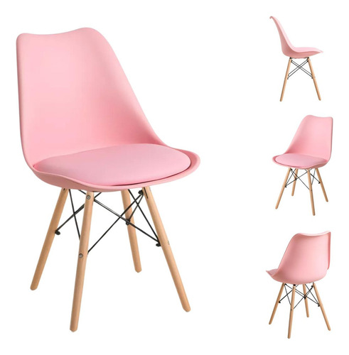 Set De 4 Sillas Comedor Eames Tulip Modernas Minimalistas Estructura De La Silla Madera Asiento Rosa Diseño De La Tela Liso