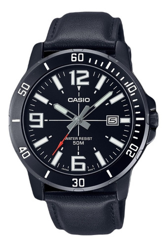Reloj Casio Mtp-vd01bl Black Acero Cuero 50m Wr Sports