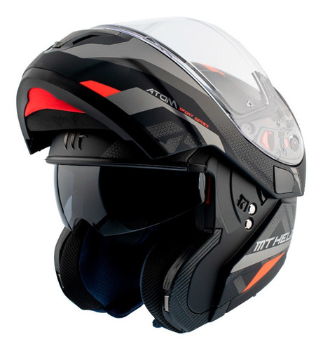 Casco Moto Rebatible Mt Atom Skill A1 Negro Mate Doble Visor