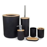 Set Baño Plastico Bambu X6 Cesto Dispenser Escobilla Jabon