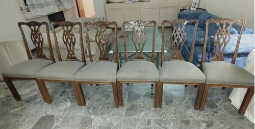 Juego De 6 Sillas De Madera Fina Maciza Estilo Chippendale