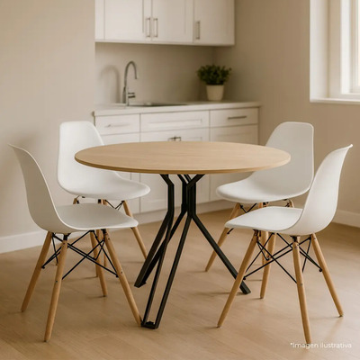Comedor Circular Con 4 Sillas Minimalista Tablero Avellana Liso | Meses sin interés