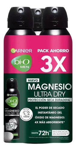 Desodorante Hombre Bí-o Magnesio Spray Pack X 3- Garnier