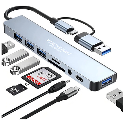 Adaptador Usb C Hub Tipo C, 8 En 1, Multipuerto, Usb 3.0, Sd | MercadoLibre