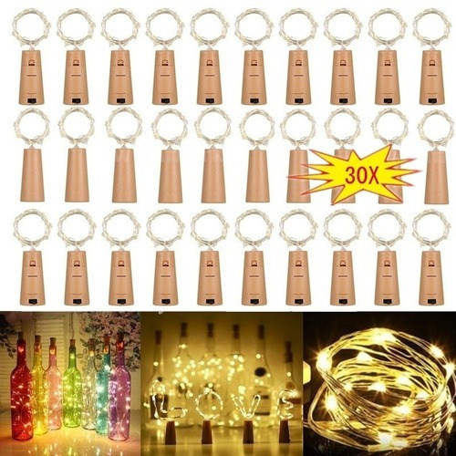 30 Piezas Embotellado Frío O Blanco Cálido Corcho Led