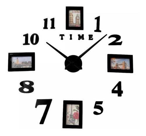 Reloj De Pared 3d Tamaño 100x100cm Grande Color Negro 