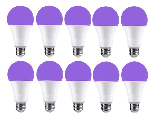 Foco Led Luz Negra Ultravioleta Uva Rosca E27 A19 10 Pzas