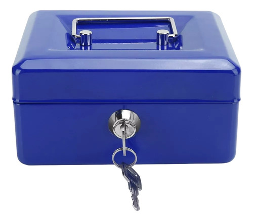 Caja Metálica Para Efectivo Portátil Con Cerradura Y Llaves Color Azul