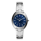 Reloj Fossil Gabby Es5087 Para Dama E-watch Color De La Correa Plateado Color Del Fondo Azul
