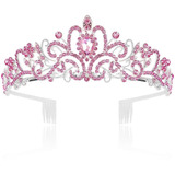 Curasa Tiara Rosa Y Coronas Con Peine Corona De Princesa, Co