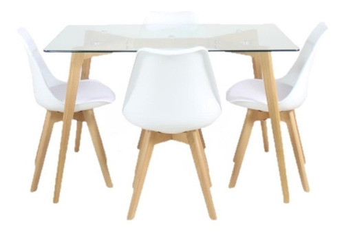 Mesa Eames Tulip Vidrio Templado 120x80 + 4 Sillas Viena