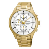 Reloj Seiko Cronografo Dorado Esfera Blanca Cuarzo Sks544