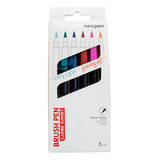 Kit Caneta Brush Pen Newpen - Caribe Sunset Com 6 Cores