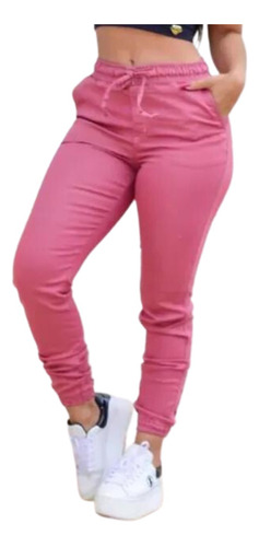 Calça Feminina Branca Jogger  Elastico Sarja