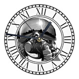 Reloj Redondo Madera Brillante Casco Piloto Carrera  Mod 7