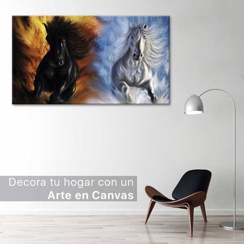 Cuadro Canvas Caballos Blanco Y Negro Elegante Arte 130x60