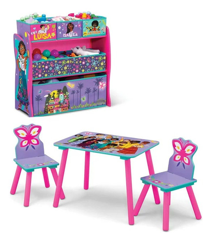 Set Infantil De Mesa Mesita Con 2 Sillas Y Juguetero Encanto