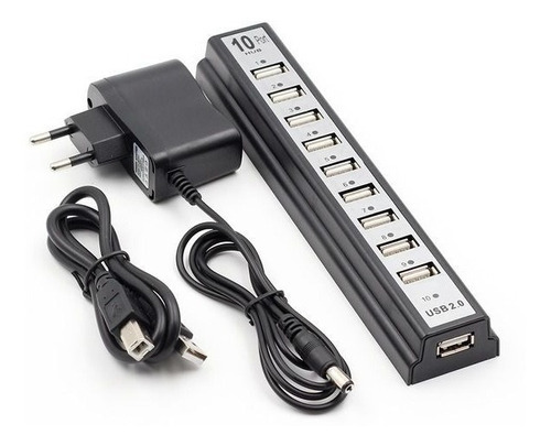  Hub Usb 10 Portas 2.0 + Fonte Bivolt  Desktop- Notebook Hig