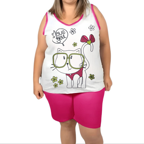 Pescador Sem Manga Plus Size Confortável Bermuda Pijama