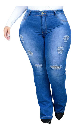Calça Jeans Plus Size Feminina Destroyed Flare Anderleia