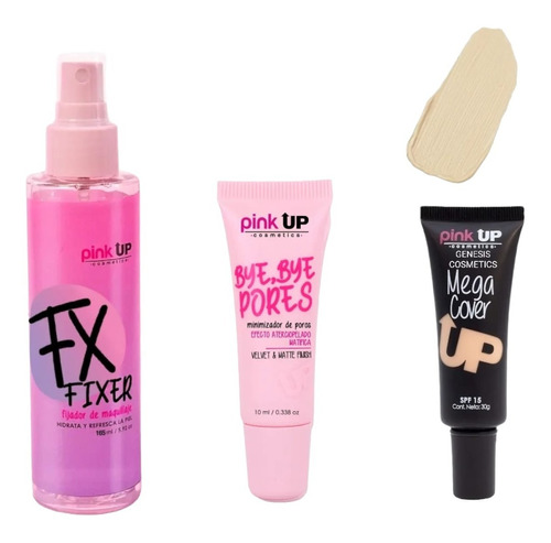 Primer Bye Bye Pores + Fijador Fix + Mega Cover Pink Up