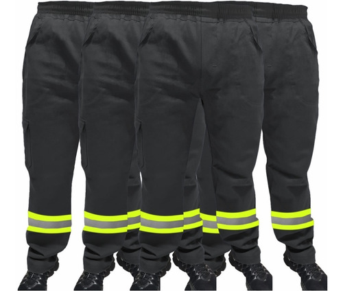 Kit 6-calça De Uniforme Brim Pesado - Com Faixa Refletiva