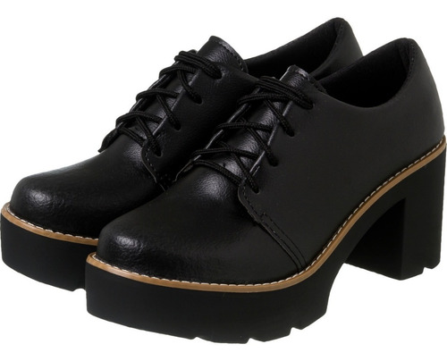 Oxford Feminino Salto Tratorado Liso Preto 