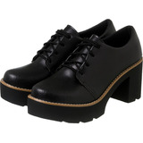 Oxford Feminino Salto Tratorado Liso Preto 