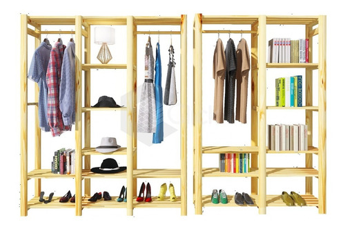 Kit C 2 Organizadores P Closet Madeira Pinus