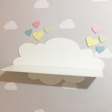 Prateleira Nuvem Enfeite Decoração Quarto Bebe Coração Chuva