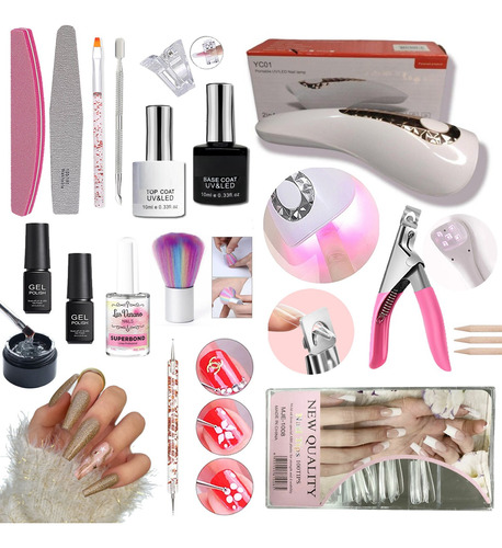 Kit Para Uñas Postizas De Soft Gel Con Cabina Uv Recargable