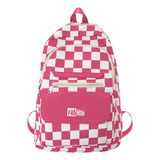 Mochila Escolar Unisex Para Laptop/ Tablet Bolsillo Antirrobo Con Estampado A Cuadros