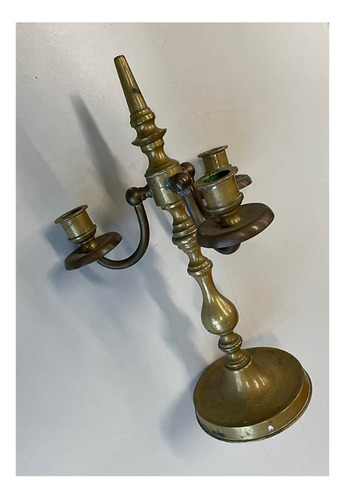 Candelabro Para Velas De Bronce Antigua De 3 Brazos.