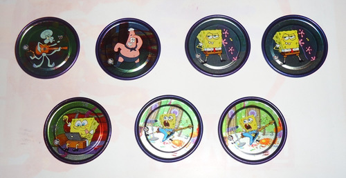 Lote 7 Tazos De Metal Bob Esponja Viacom Como Nuevos