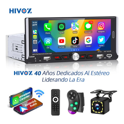 Autoestereos Pantallas Hivoz Auto Estéreo 1din Ips Hd Inalámbrico Carplay Android Auto Bt Fm Rds Rca Negro Estereo Pantalla 6.9 Pulgadas Reproductor Multimedia Auto Pantalla Para Auto H30 | Meses sin interés