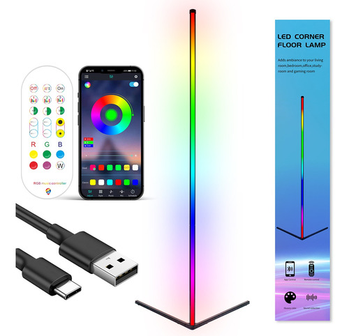 Lámpara De Piso De Esquina Rgb Con Bluetooth Lámpara De Pie