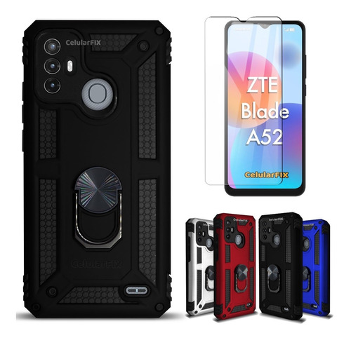 Funda P/ Zte Blade A52, Uso Rudo C/ Anillo Sujetador + Mica