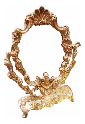 Espejo De Mesa Rococo Frances Antiguo Bronce Dorado 