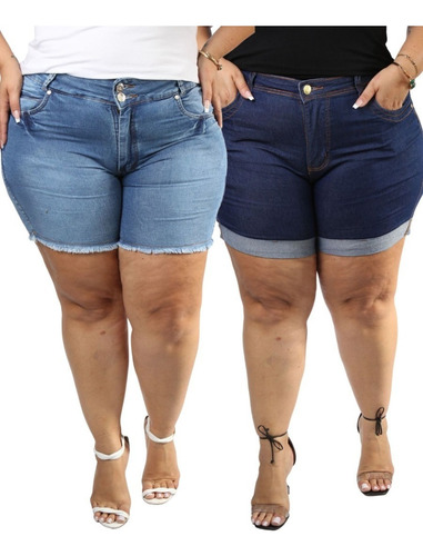 Kit 2 Bermudas Shorts Jeans Moda Plus Size Feminina Gordinha