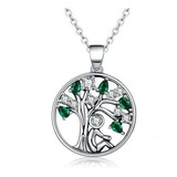 Collar Árbol De La Vida Verde Para Mujer Dama En Plata 925