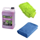 Kit Lavado Auto Shampoo 3d Wash N Wax + Manopla + Microfibra