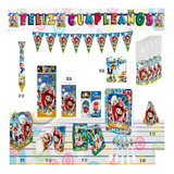 Set Kit Fiesta Decoración Mario Bros 36 Invitados + Regalo