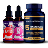 Vitamina B12 + Vitamina D+k2 + 5 Magnésios 60 Cáps Muwiz Sabor Maracujá