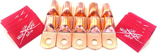 (10) 1/0 Gauge Copper Ring Terminals 3/8  Red Heat Shri...