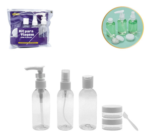 Kit Viagem Porta Shampoo Mini Frascos Pote Creme 7 Peças