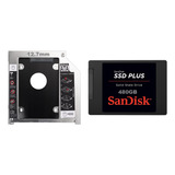 Kit Ssd 480gb Sandisk Plus Sata Iii 2,5 Velocidade De Leitura 530mb/s + Adaptador Caddy 12.7mm Para Notebook Substitui Leitor Cd