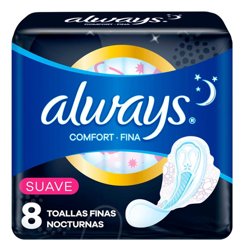 Always Confort Fina Suave Toallas Femeninas Nocturnas, 8 Un